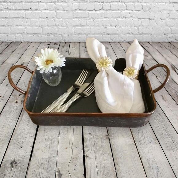 Farmhouse Galvanized Tray Serving Coffee Bar Table Home Decor - Picture 5 of 7